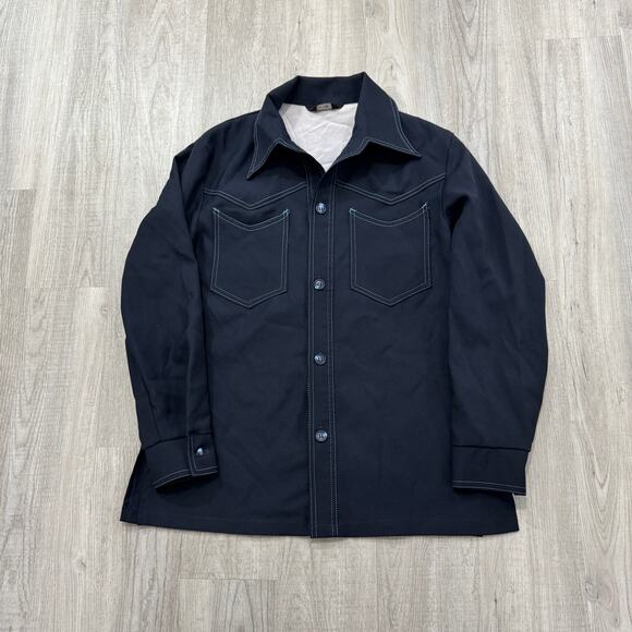 Vintage JCPenney Button Shirt Men's Large Blue Long Sleeve 70s 80s Preppy - Picture 1 of 7